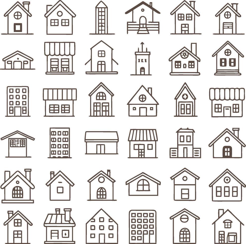 set of house icons in outline style vector