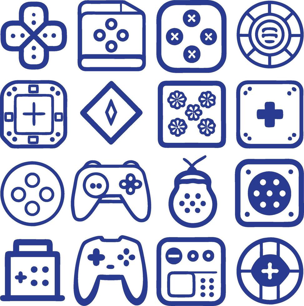 a set of blue icons for games vector