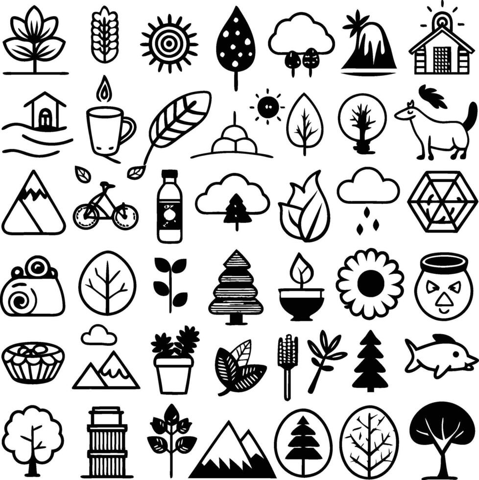 a set of black and white icons for nature vector