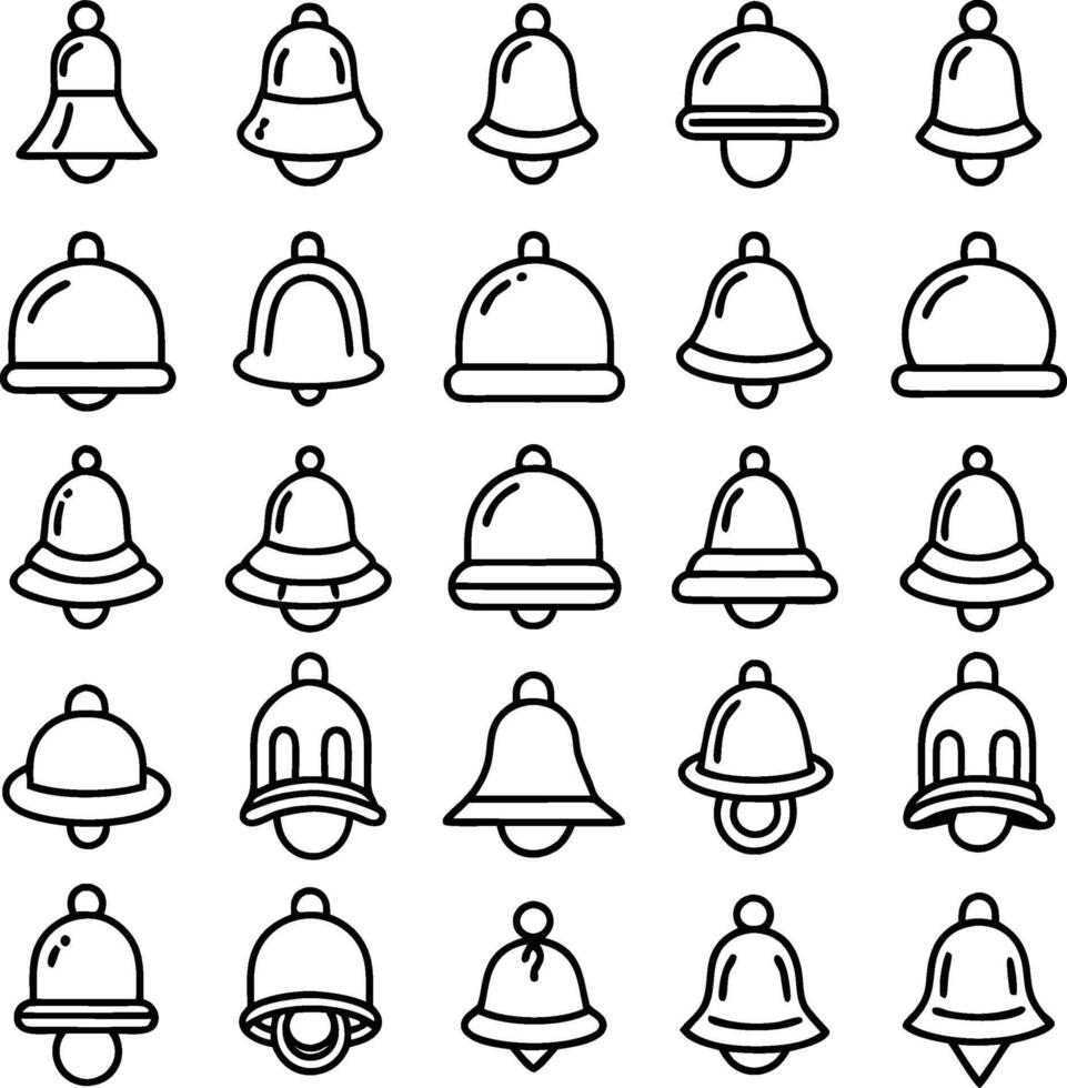 set of black and white outline bell icons vector
