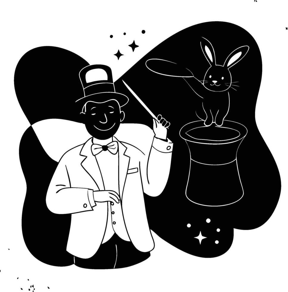 magician with rabbit in top hat and top hat with rabbit in top hat illustration vector