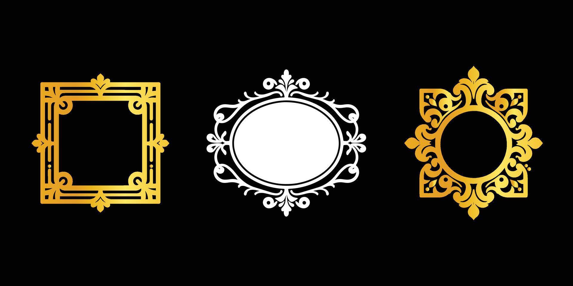Golden and white frame set vector