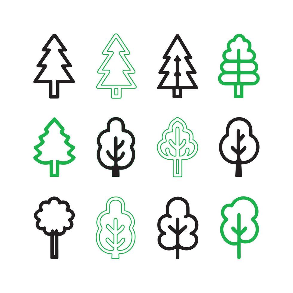 Tree line icon set vector