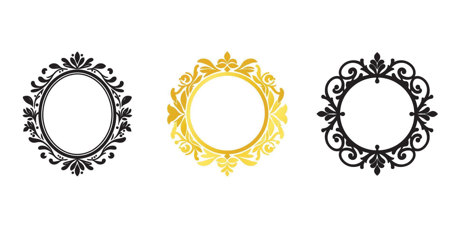 Black and golden frame and border set vector