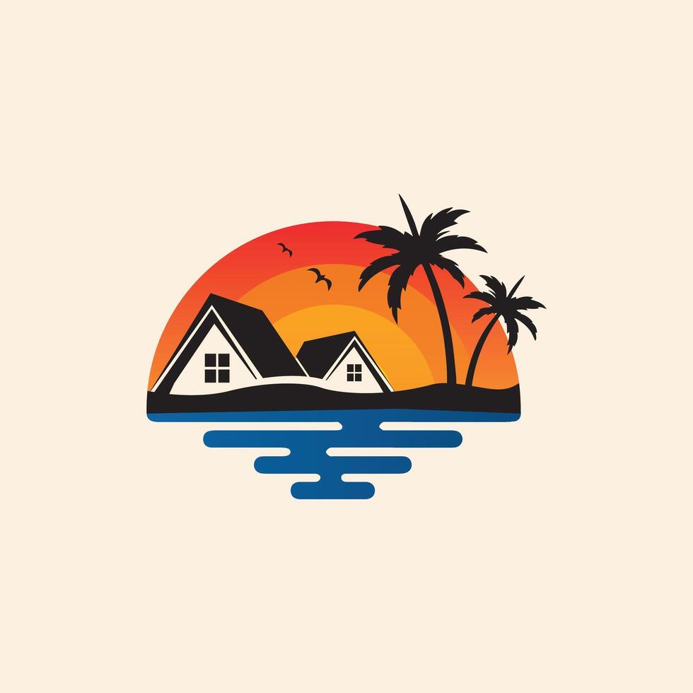 Sunsest logo design. Beach house logo vector