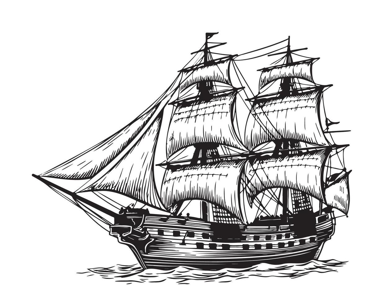 Ship frigate sailboat old sketch hand drawn illustration vector