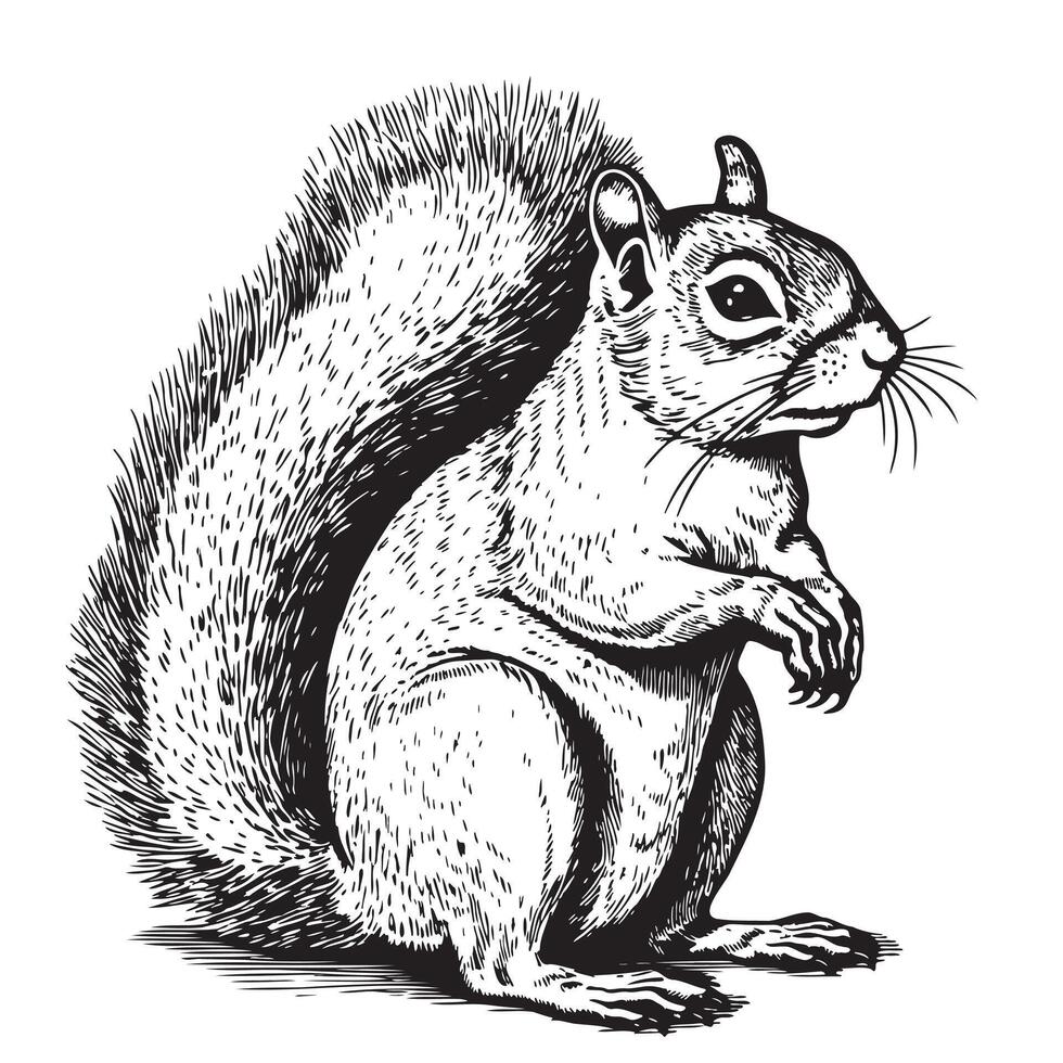 Squirrel ssitting sketch hand drawn illustration Wild animals vector