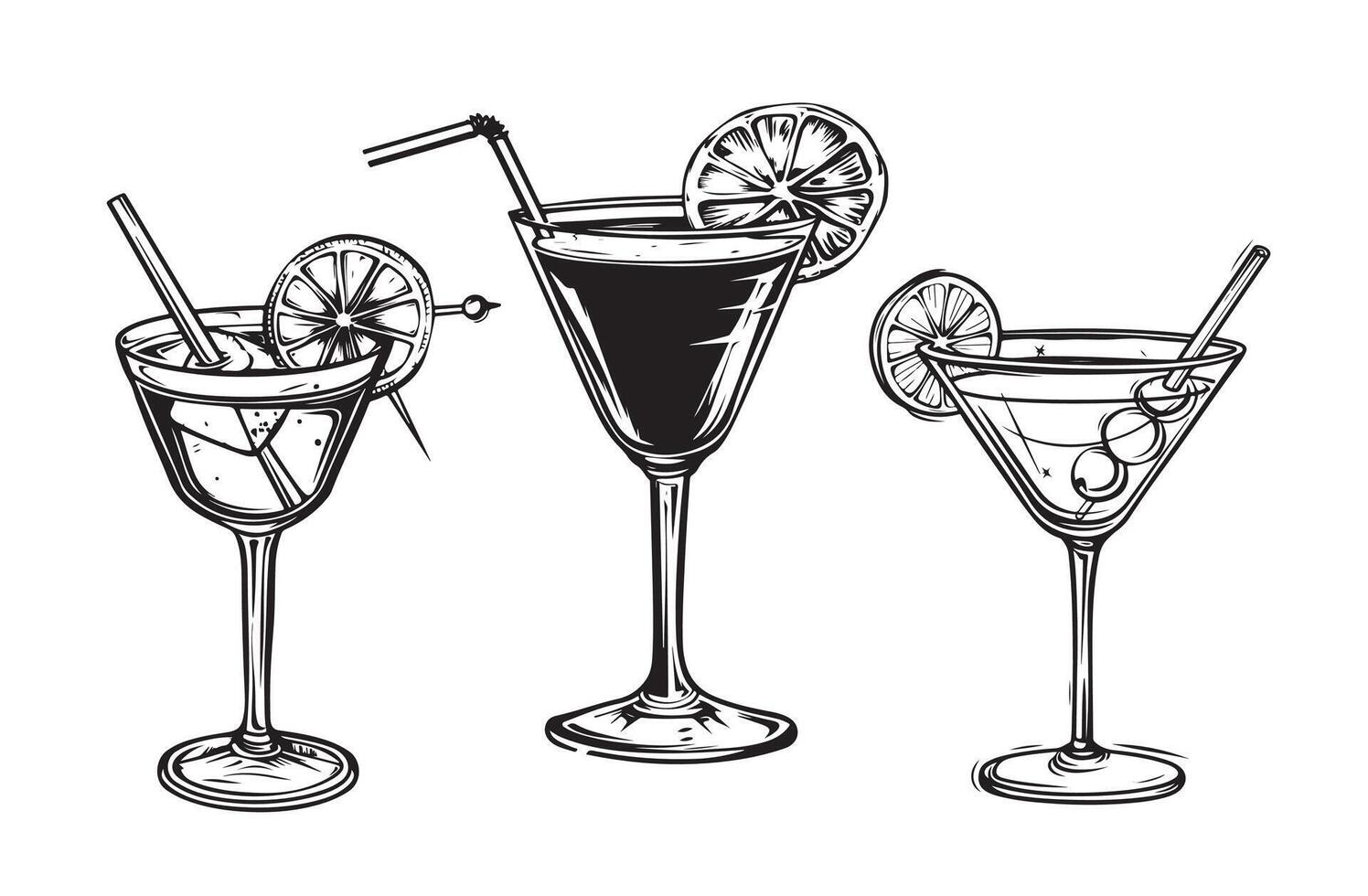 Coctails set. Hand drawn vector