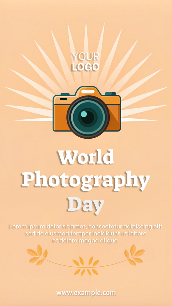 Celebrate World Photography Day with a vintage camera illustration on a peach background psd