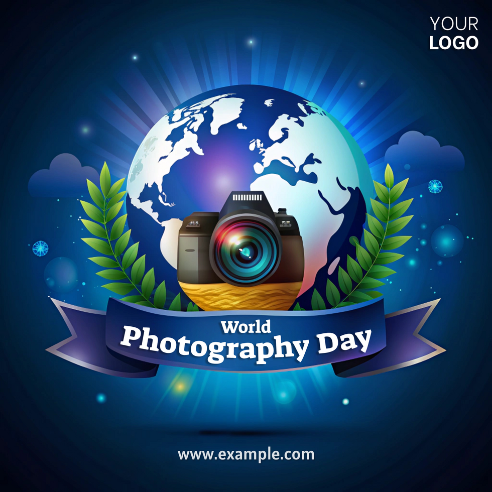 Celebrating World Photography Day with a globe and camera design featuring creative elements psd