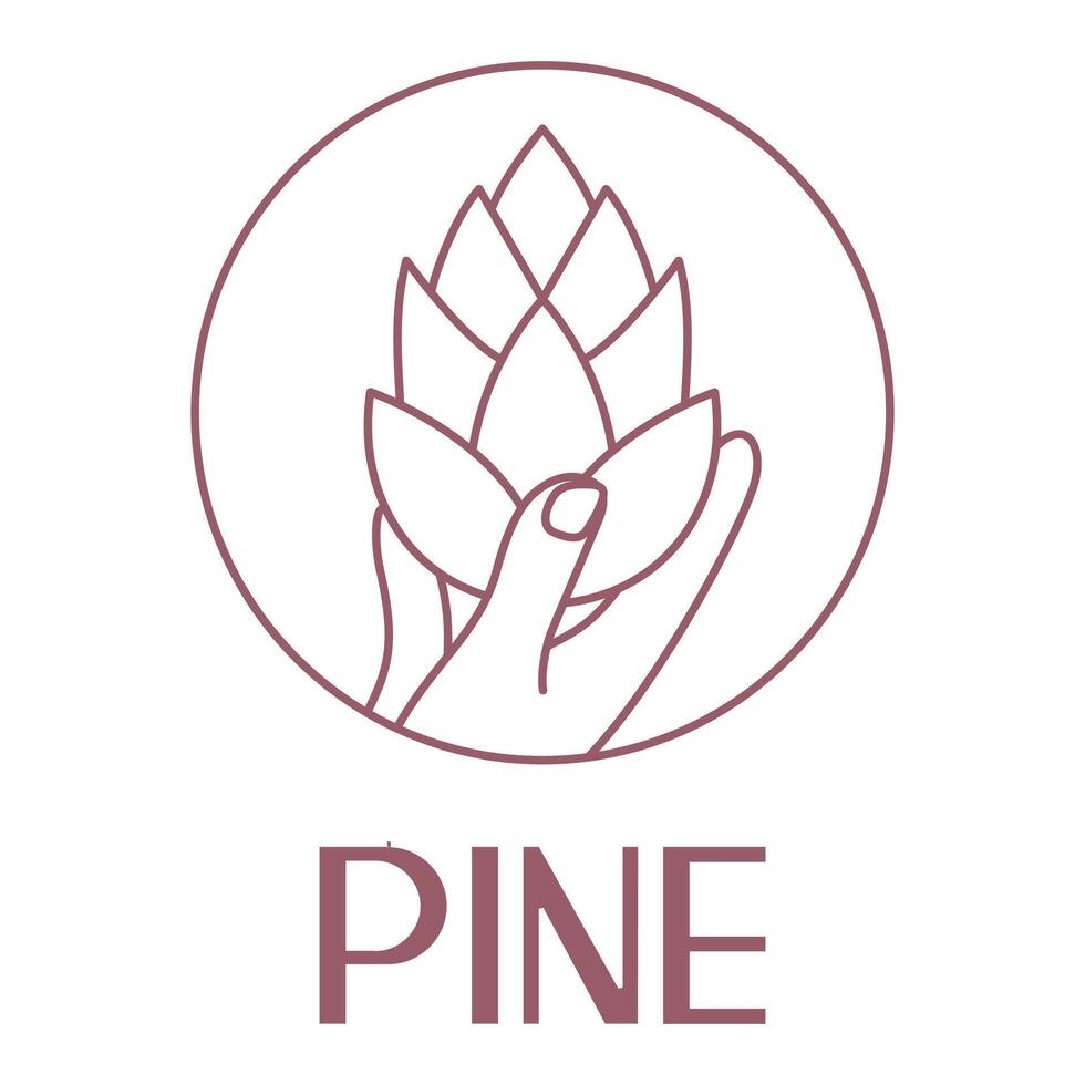 hand holding pine minimalist logo design vector