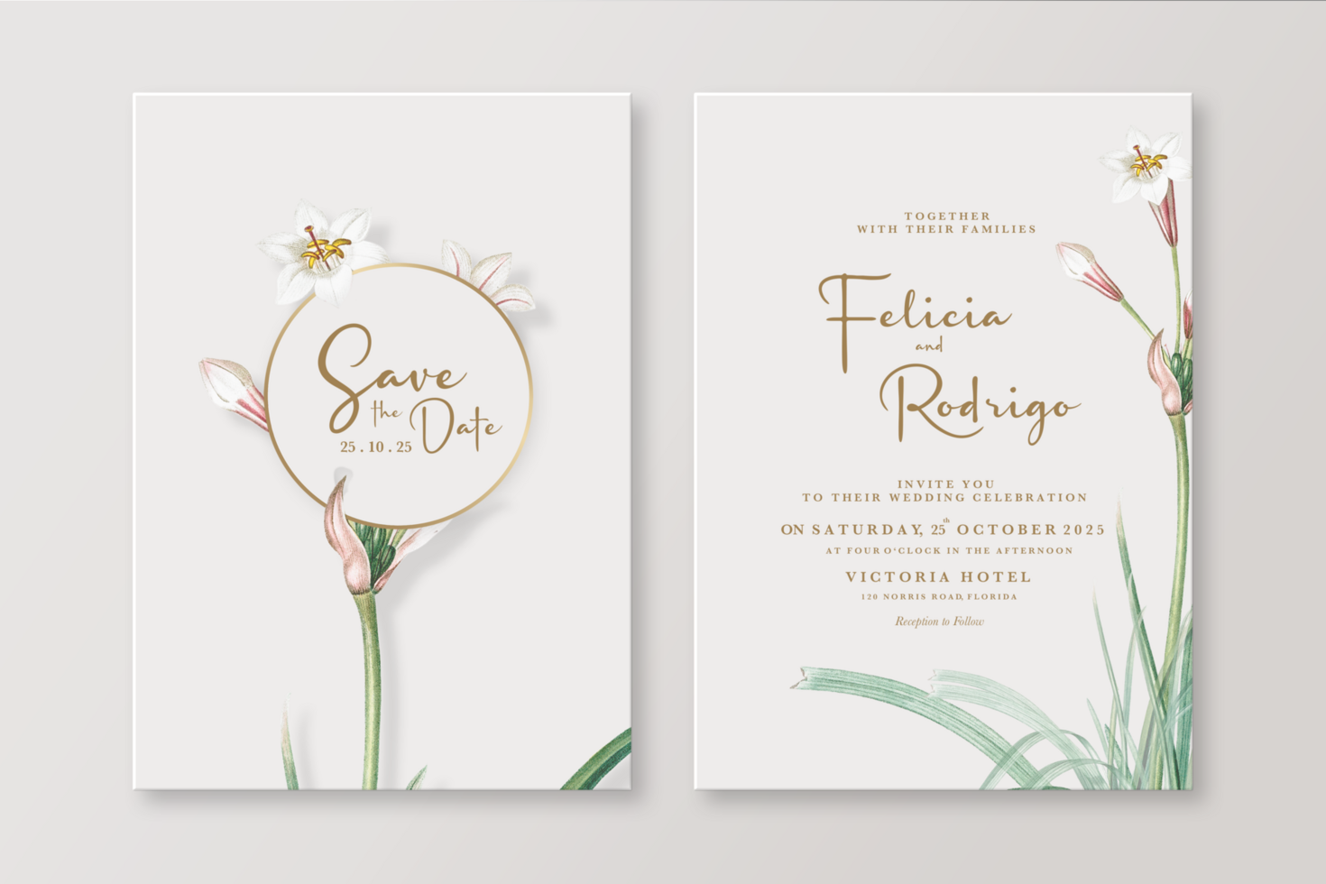 Wedding Invitation Template with Minimalist Floral psd