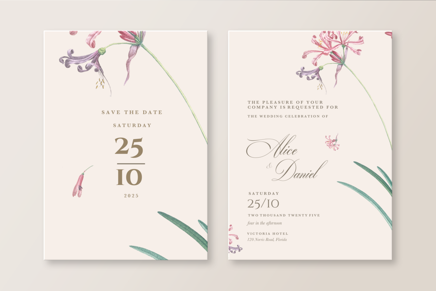 Wedding Invitation Template with Minimalist Floral psd