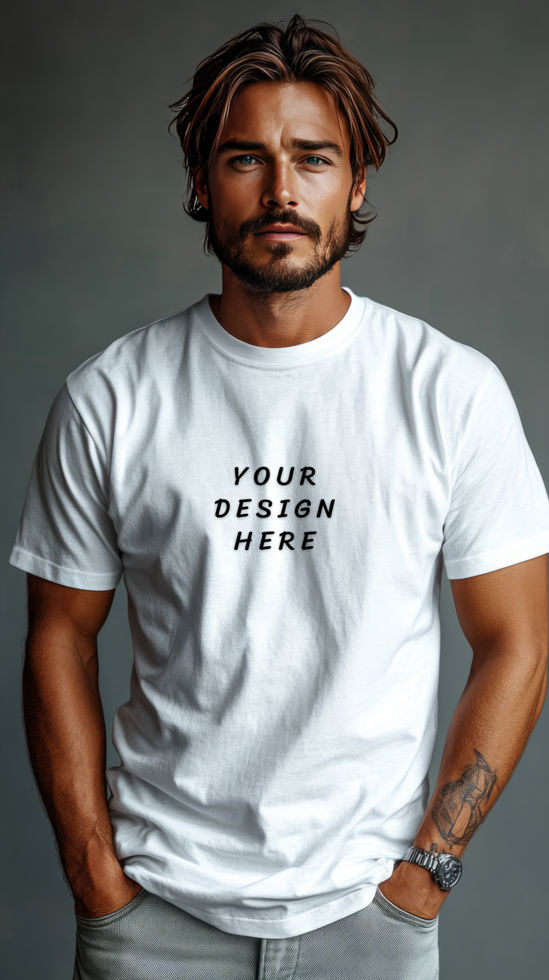 Man wearing a white t - shirt mockup psd
