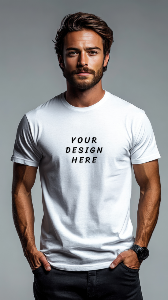 Man wearing a white t - shirt mock mock psd