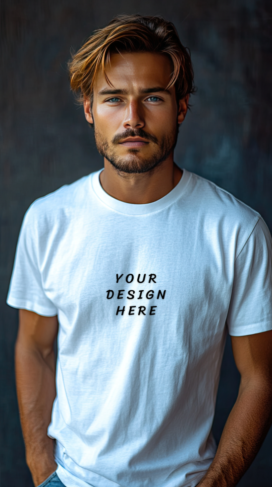 Man wearing a white t - shirt mockup psd