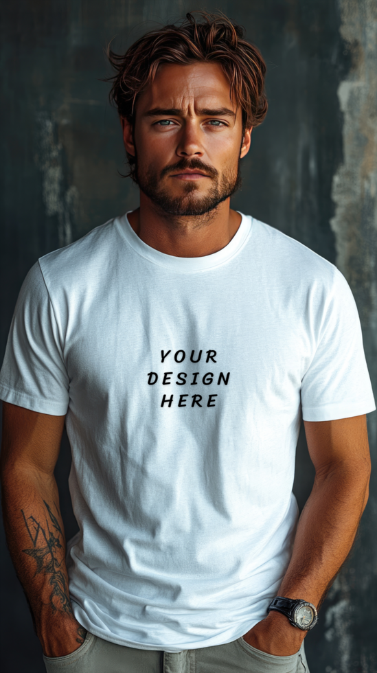 Man wearing a white t - shirt mockup psd
