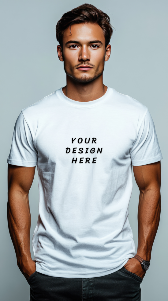Man wearing a white t - shirt mock mockup psd