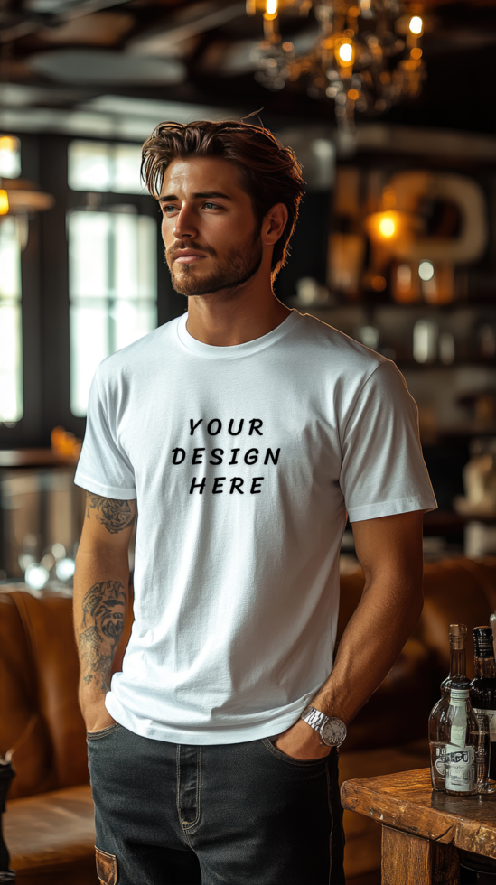 Man wearing a white t - shirt mockup psd