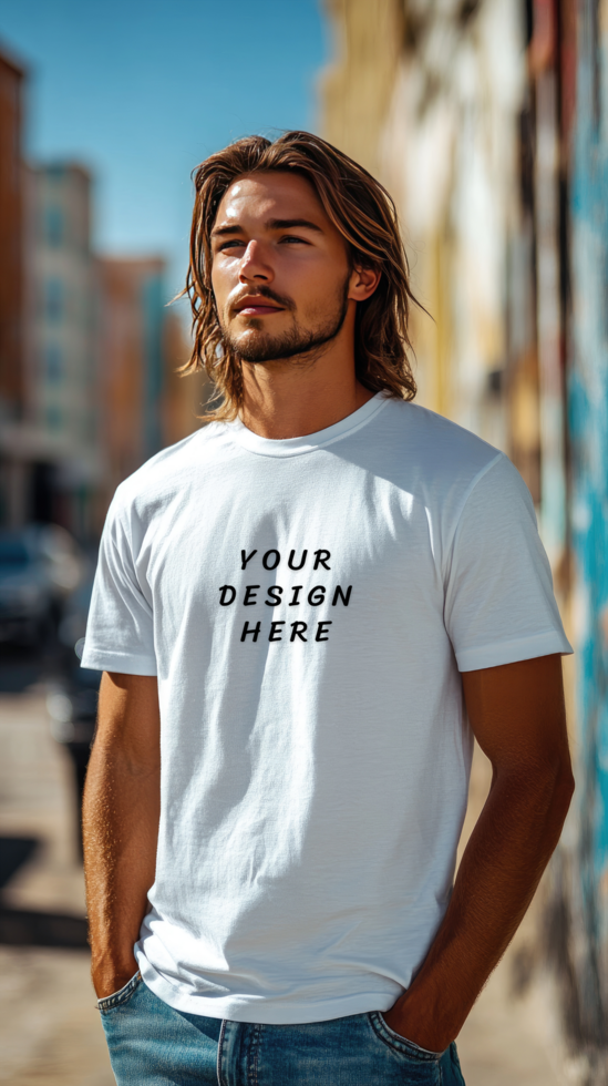 Man in a white t-shirt mockup a3-2421 psd