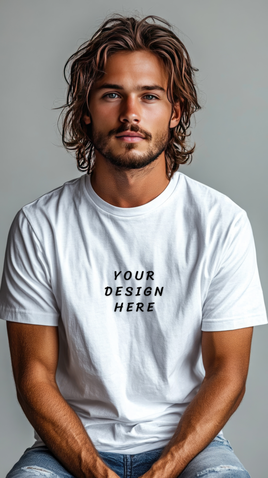 Man wearing a white t - shirt mockup psd
