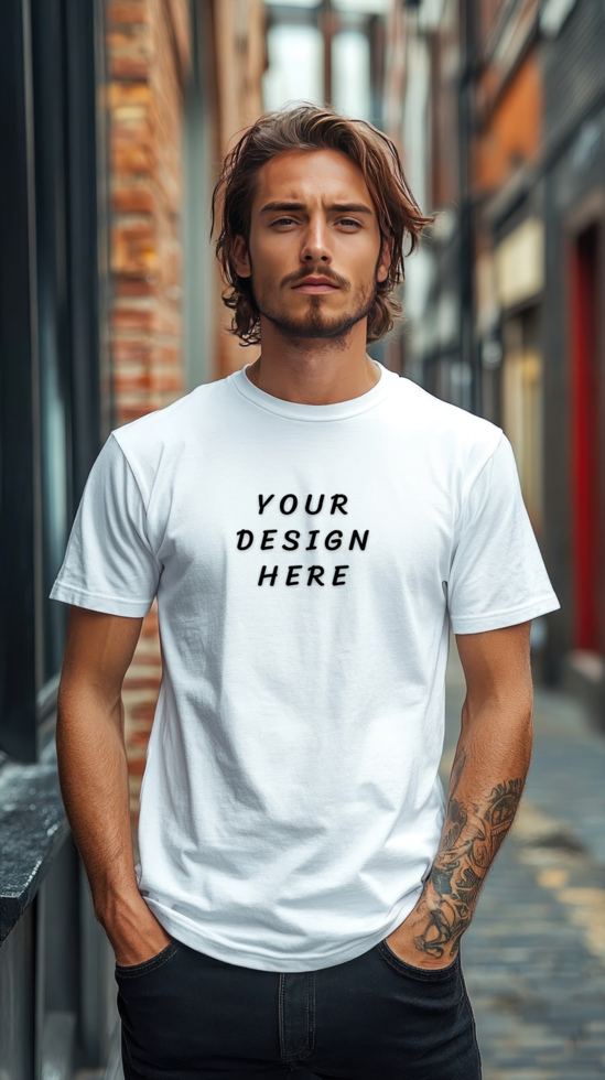 Man wearing a white t - shirt mockup psd