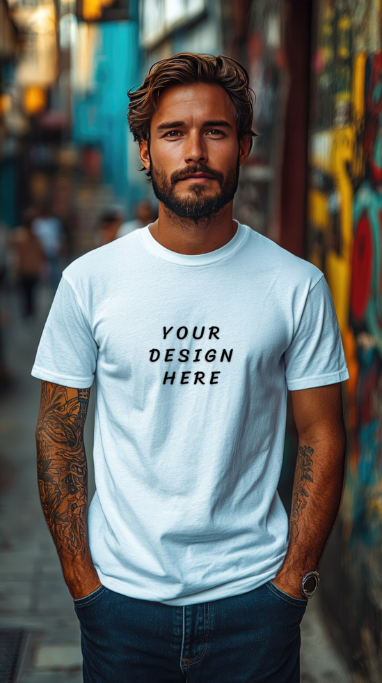 Man in a white t-shirt mockup psd