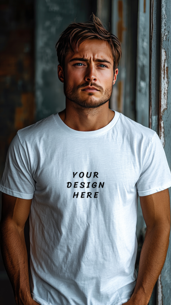 Man wearing a white t - shirt mockup psd