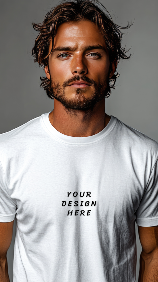 Man wearing a white t - shirt mockup psd