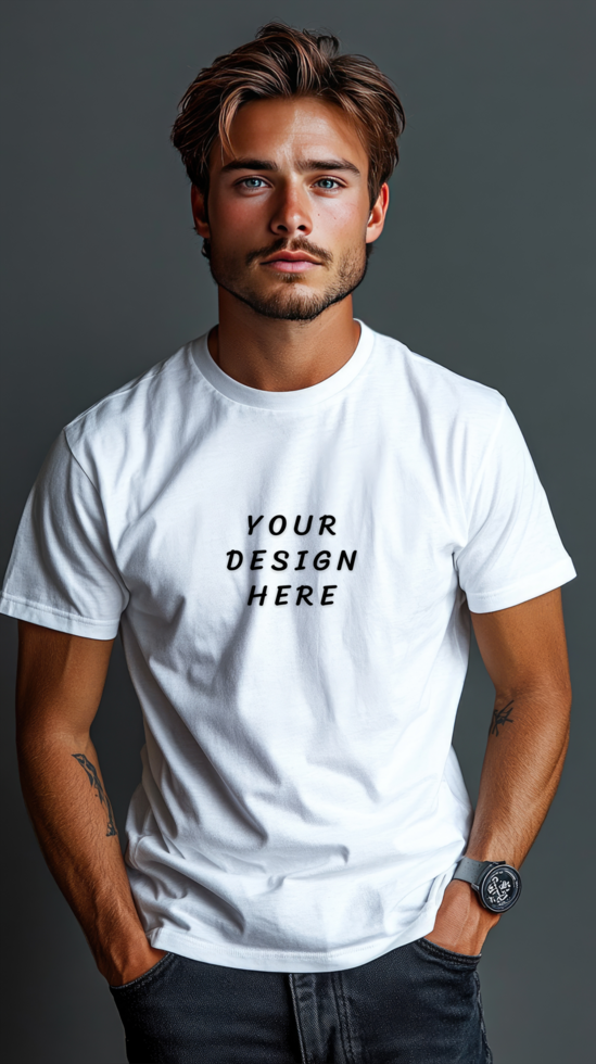 Man wearing a white t - shirt mockup psd