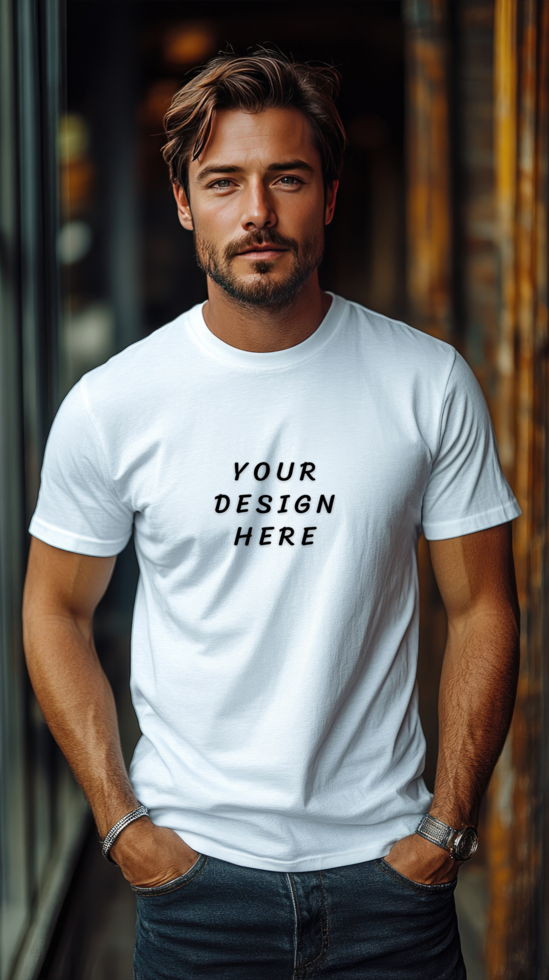 Man wearing a white t - shirt mockup psd