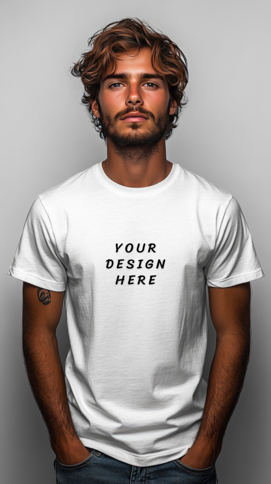 Man wearing a white t - shirt mockup psd