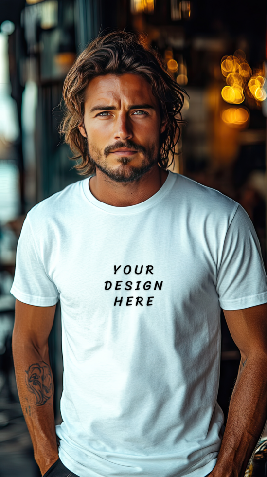 Man wearing a white t-shirt mockup psd