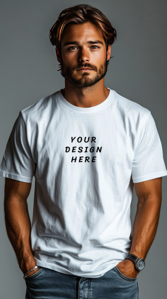 Man wearing a white t - shirt mockup psd