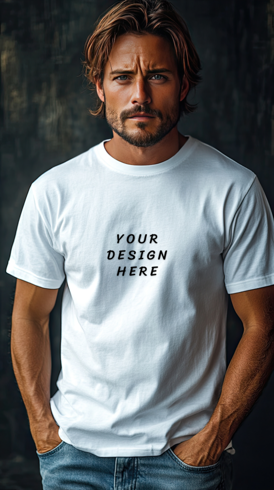 Man wearing a white t - shirt mockup psd