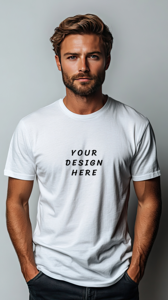 Man wearing a white t - shirt mockup psd