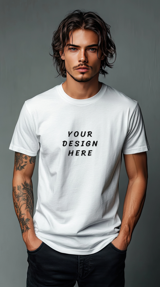 Man wearing a white t - shirt mockup psd