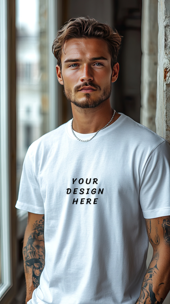 Man in white t-shirt mockup psd