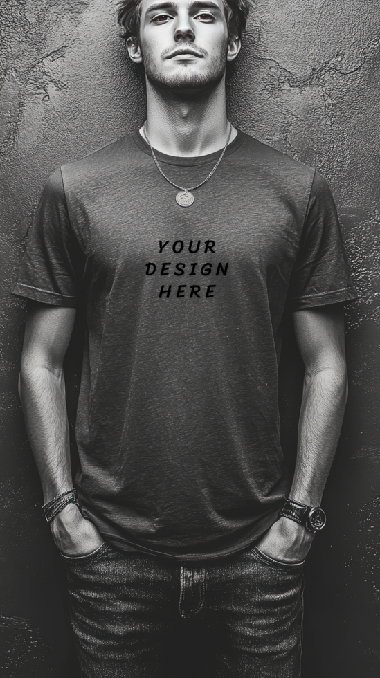Man in black t-shirt mockup psd