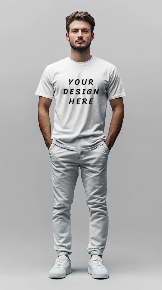 Man wearing white t-shirt mockup psd