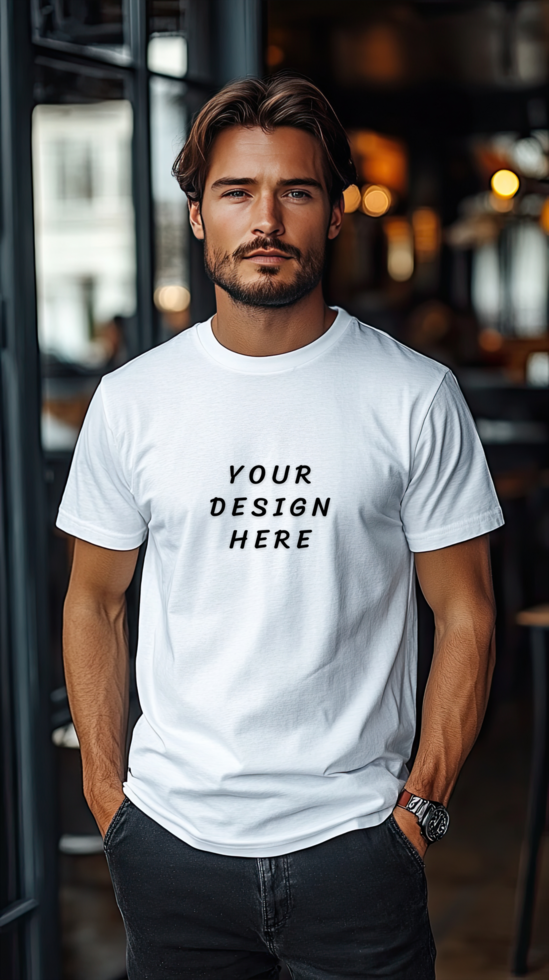 Man wearing a white t - shirt mockup psd