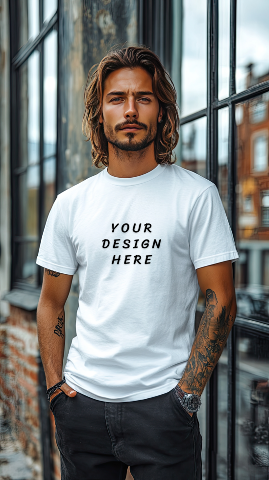 Man wearing a white t-shirt mockup psd