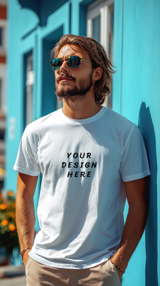 Man wearing a white t - shirt mockup psd