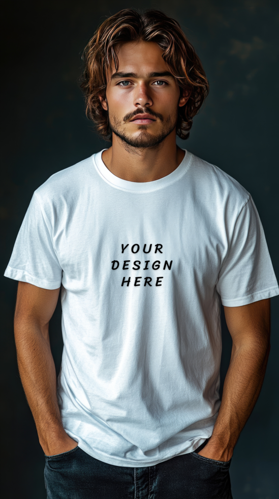 Man wearing a white t-shirt mockup psd