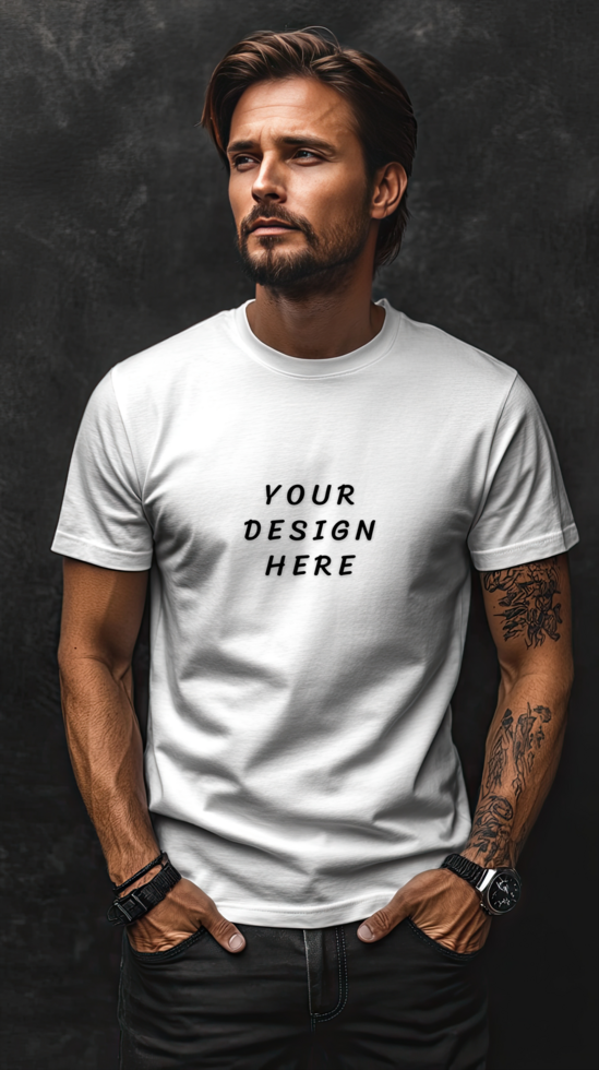 Man wearing a white t - shirt mockup psd
