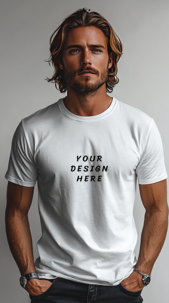 Man wearing a white t - shirt mockup psd