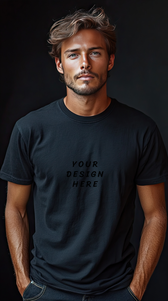 Man in black t-shirt mockup psd