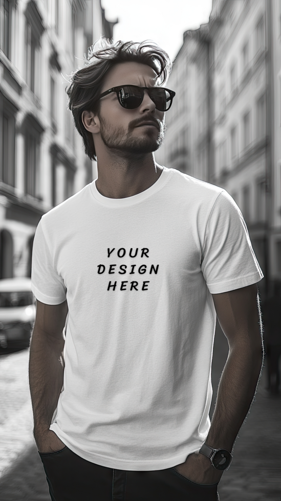 Man wearing a white t - shirt mockup psd