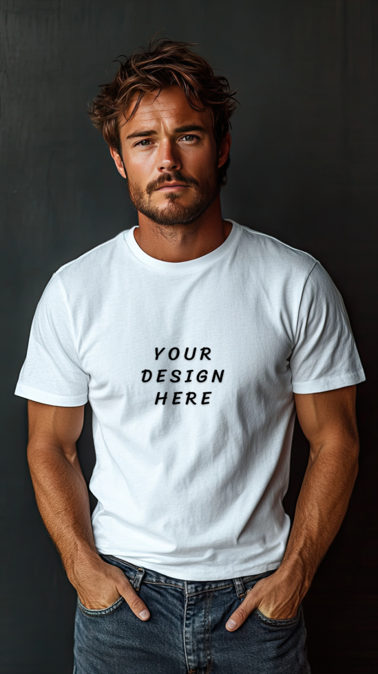 Man wearing a white t - shirt mockup psd