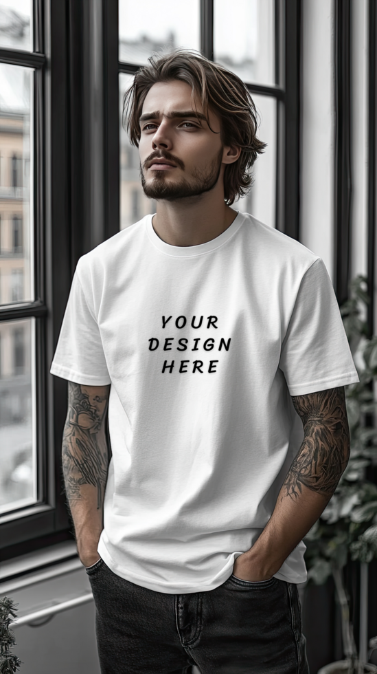 Man wearing a t - shirt mockup psd